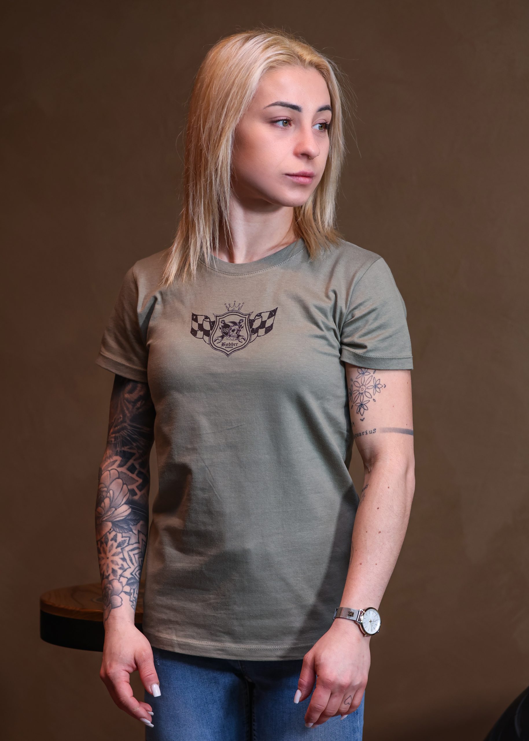 T-Shirt Khacki "OLD STYLE NEVER DIES" Women
